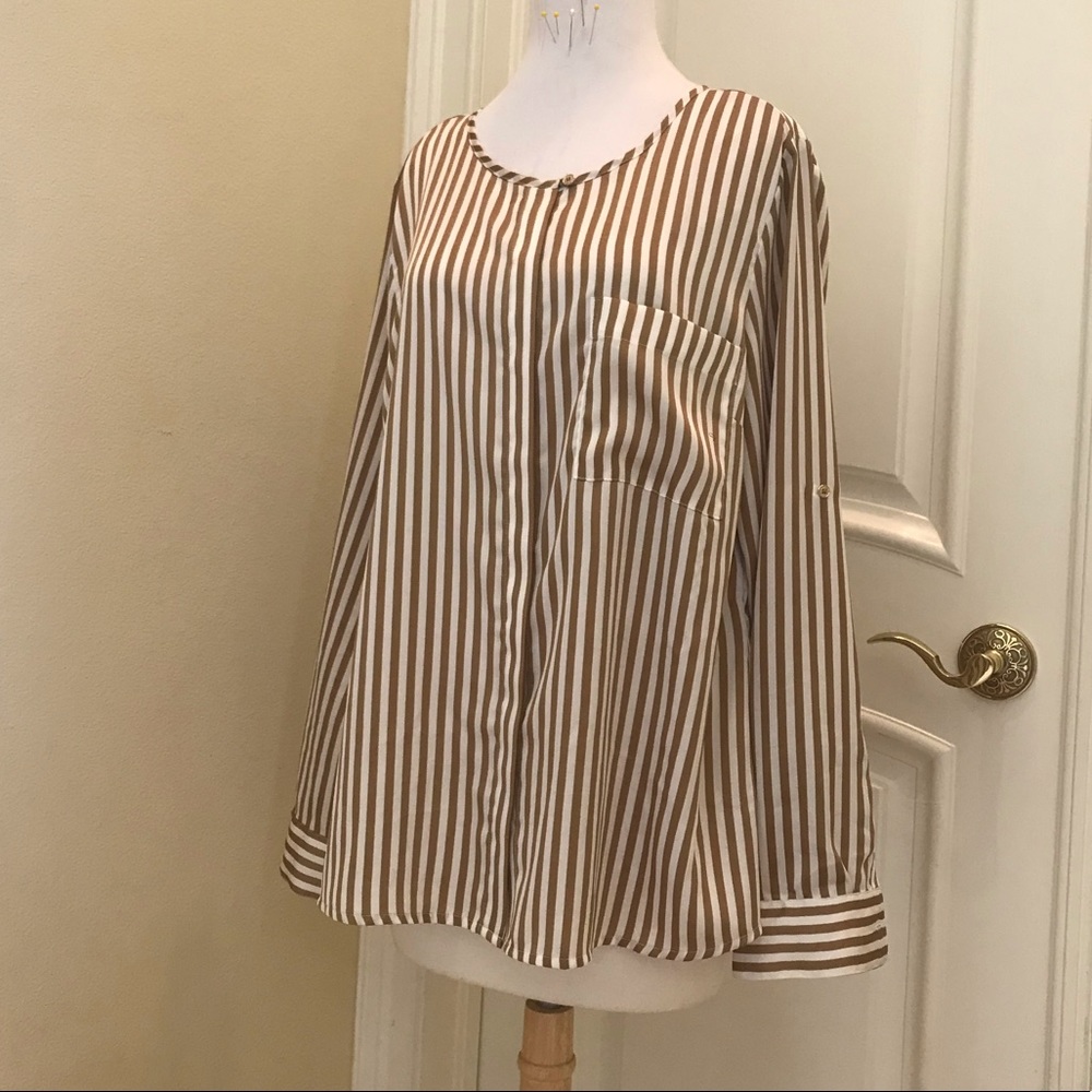 Nwot Dana Buchman woven dark gold/ivory stripe top